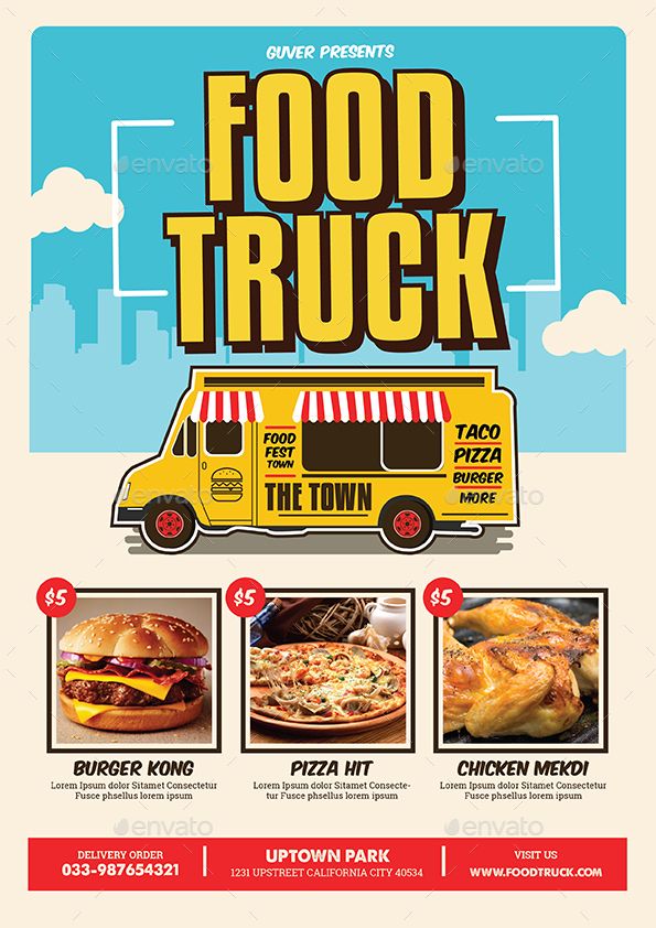 Pop Art Food Truck Flyer Poster Menu Print Templates Graphicriver